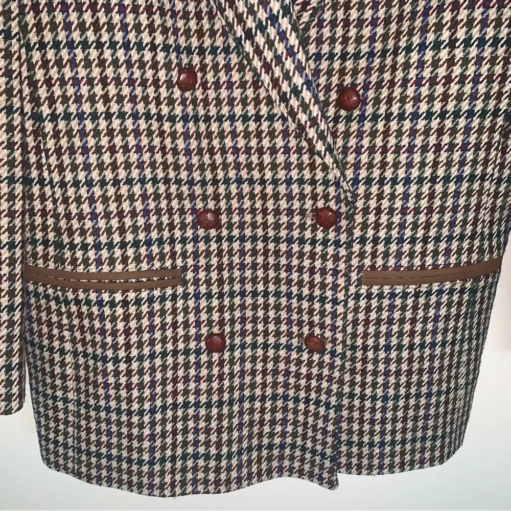 Vintage Tailored Double Breasted Herringbone Blazer Jacket Brown Tan - Picture 10 of 12